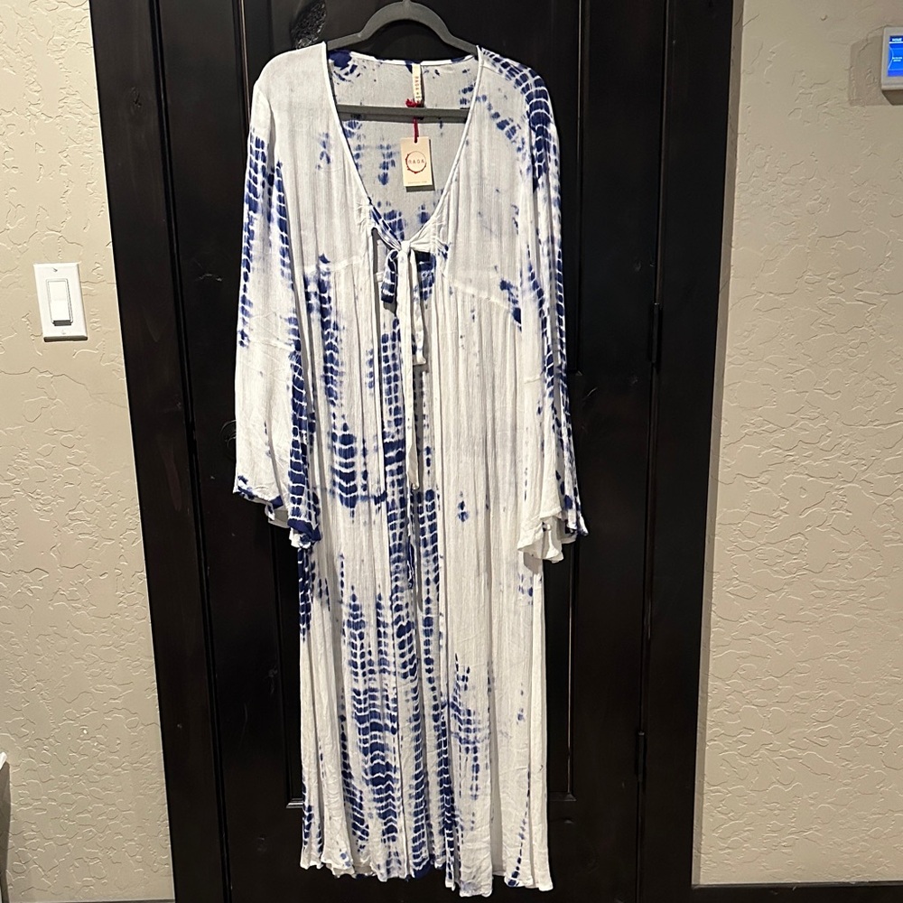 RAGA Blue and White Tie-Dyed Cover Up, Size Small
